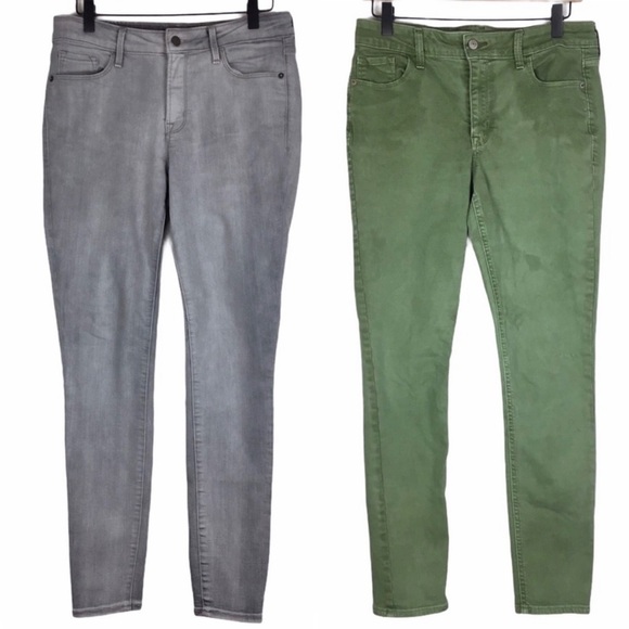 OLD NAVY Jeans 2 Pair Lot Super Skinny Rockstar Mid Rise Stretch Green Grey - Picture 1 of 16